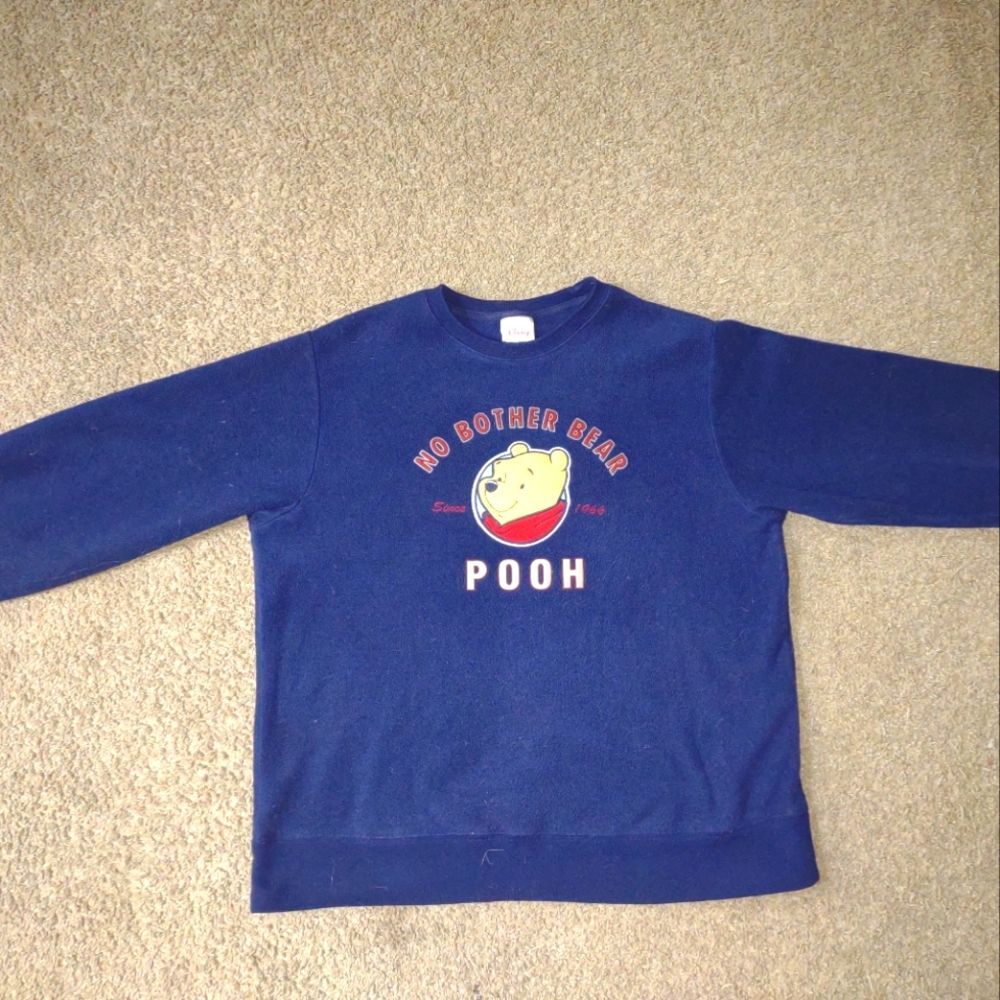 Pooh Bear No Bother Disney Store Fleece Pullover Sweat Shirt Top Size Medium
